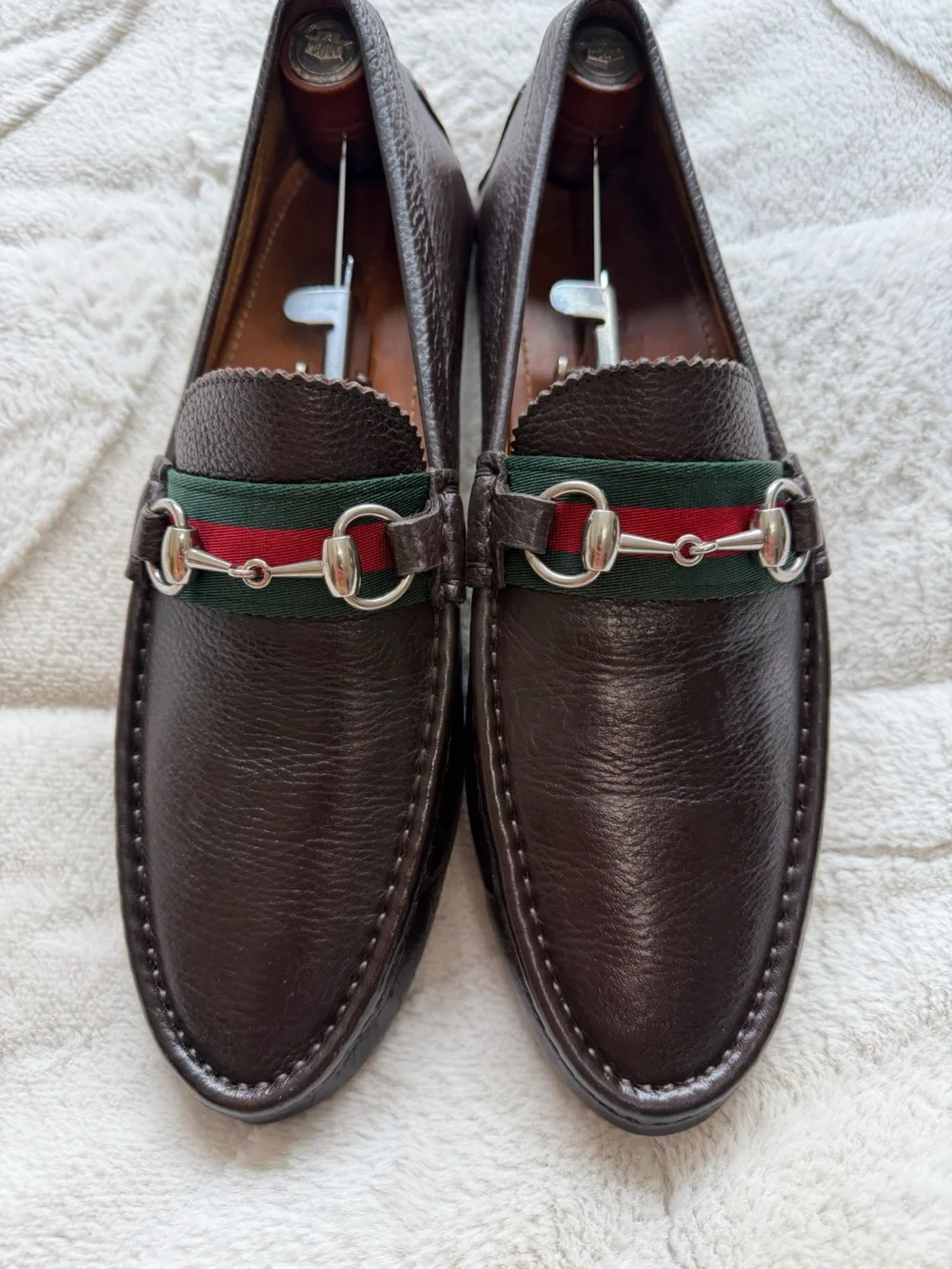 $1,000 Gucci Horse-bit Red Green Web Brown Leather Moc Toe Driving Loafers 9 10